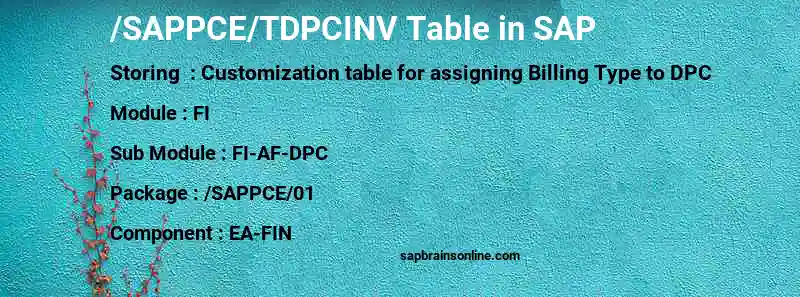 SAP /SAPPCE/TDPCINV table