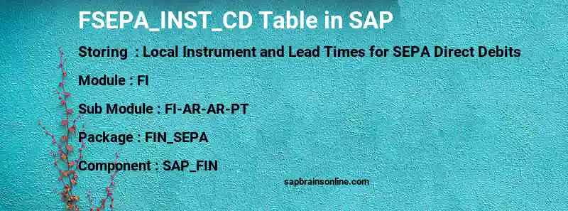 SAP FSEPA_INST_CD table