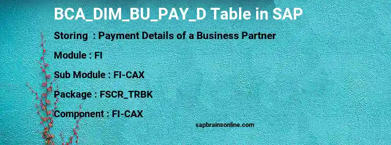 SAP BCA_DIM_BU_PAY_D table