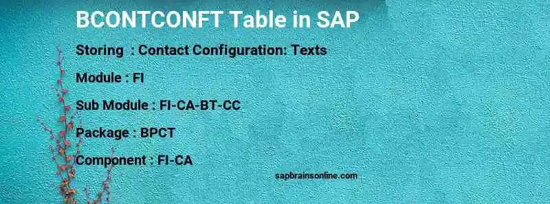 SAP BCONTCONFT table