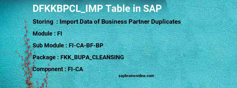 SAP DFKKBPCL_IMP table