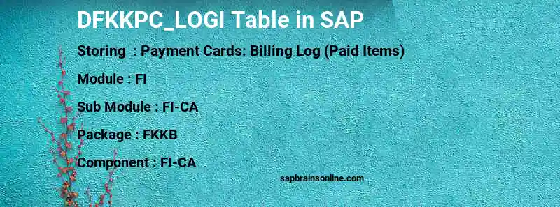 SAP DFKKPC_LOGI table
