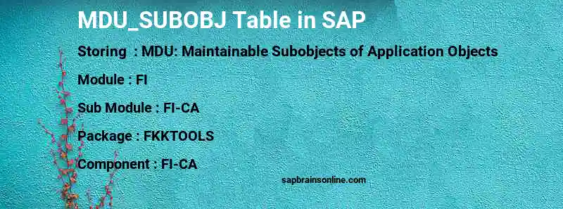 SAP MDU_SUBOBJ table