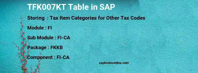 SAP TFK007KT table