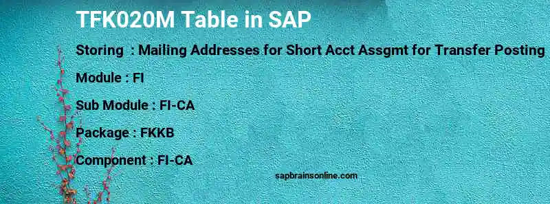SAP TFK020M table