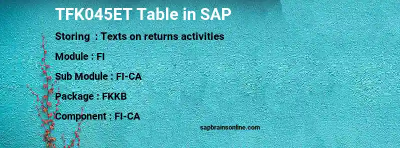 SAP TFK045ET table