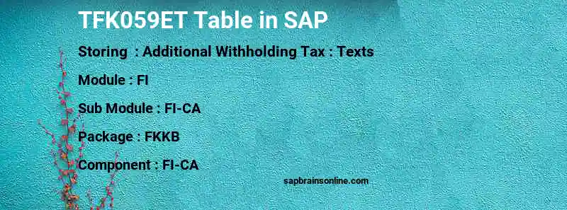 SAP TFK059ET table