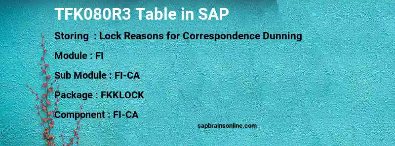 SAP TFK080R3 table
