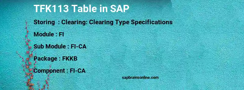 SAP TFK113 table