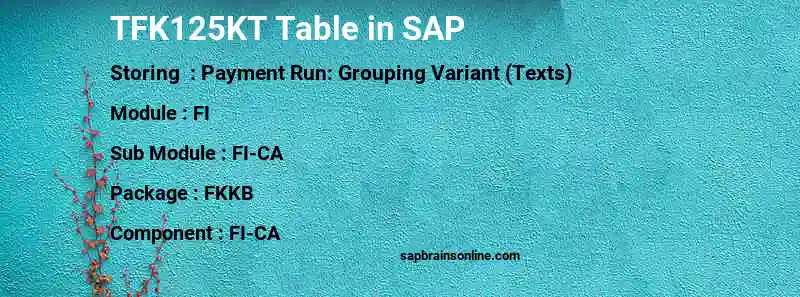 SAP TFK125KT table