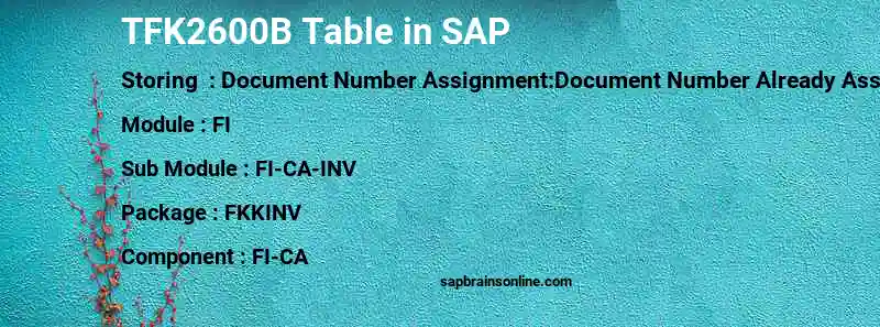 SAP TFK2600B table