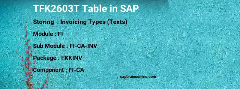 SAP TFK2603T table