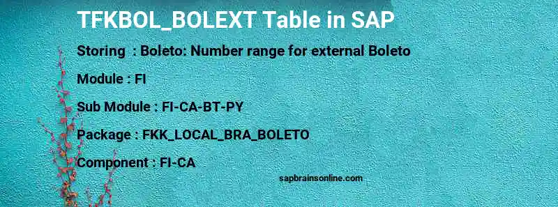 SAP TFKBOL_BOLEXT table