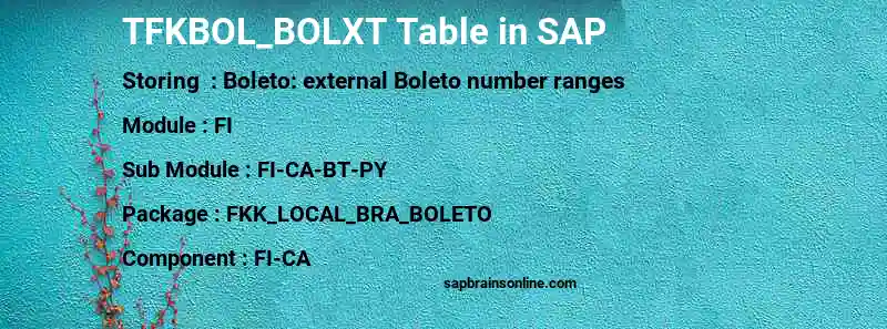 SAP TFKBOL_BOLXT table