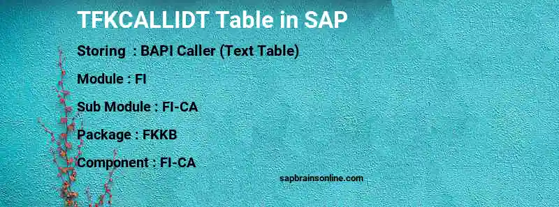 SAP TFKCALLIDT table