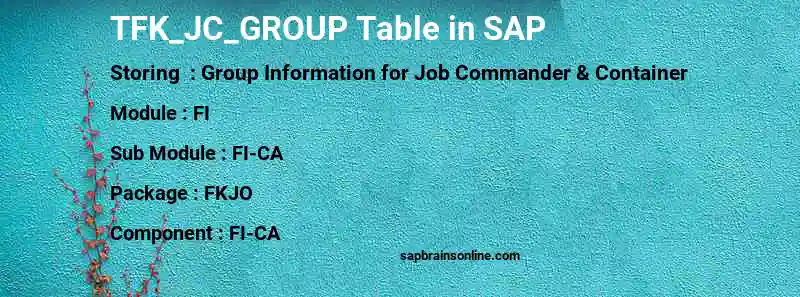 SAP TFK_JC_GROUP table