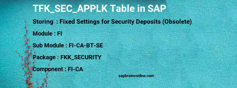 SAP TFK_SEC_APPLK table