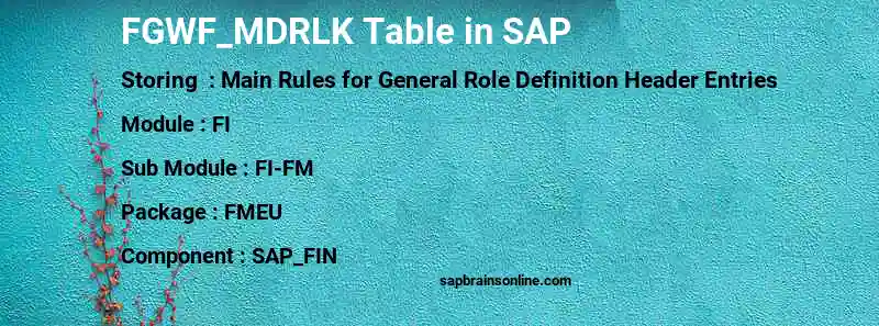 SAP FGWF_MDRLK table
