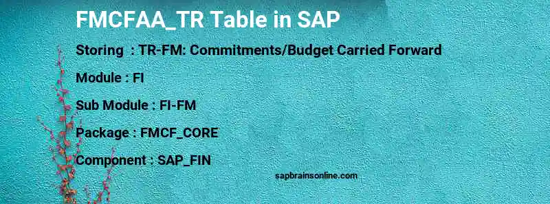 SAP FMCFAA_TR table