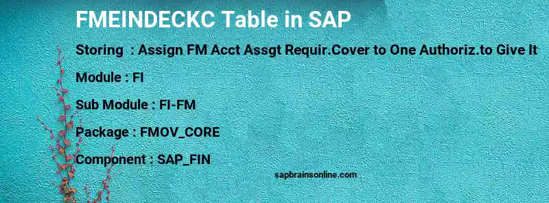 SAP FMEINDECKC table
