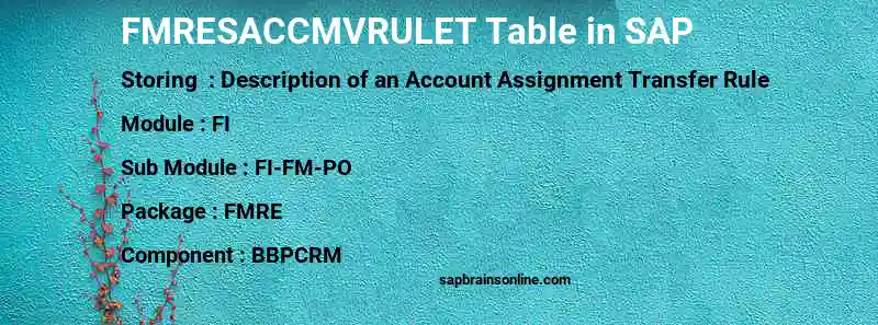 SAP FMRESACCMVRULET table