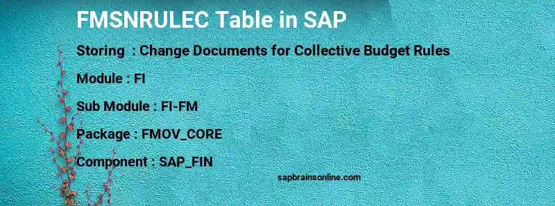 SAP FMSNRULEC table