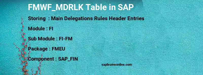 SAP FMWF_MDRLK table