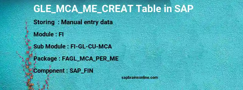 SAP GLE_MCA_ME_CREAT table