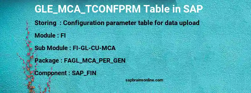 SAP GLE_MCA_TCONFPRM table