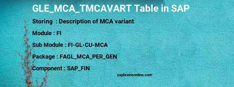 SAP GLE_MCA_TMCAVART table