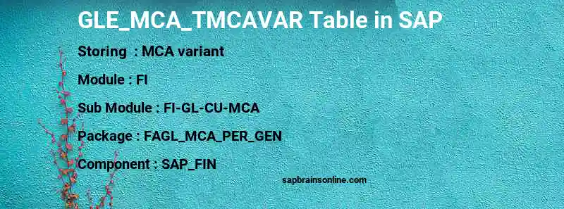 SAP GLE_MCA_TMCAVAR table