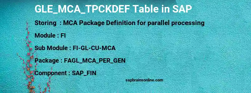 SAP GLE_MCA_TPCKDEF table