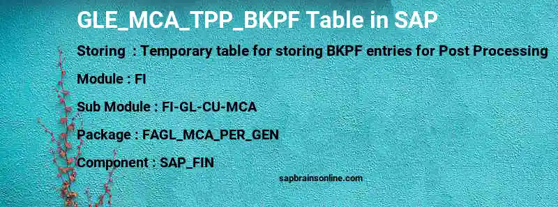 SAP GLE_MCA_TPP_BKPF table
