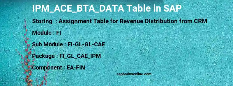 SAP IPM_ACE_BTA_DATA table