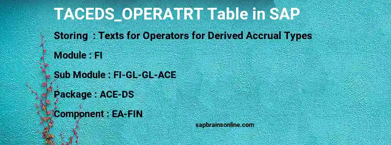 SAP TACEDS_OPERATRT table