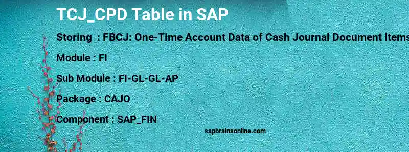 SAP TCJ_CPD table