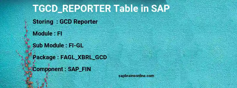 SAP TGCD_REPORTER table