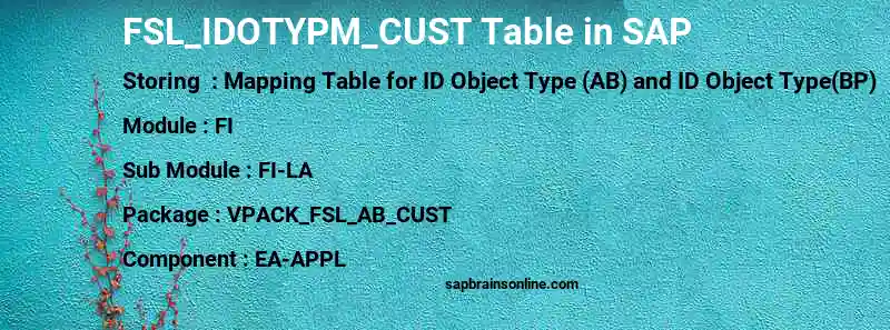 SAP FSL_IDOTYPM_CUST table
