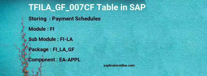 SAP TFILA_GF_007CF table