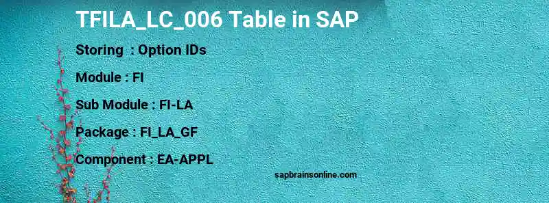 SAP TFILA_LC_006 table