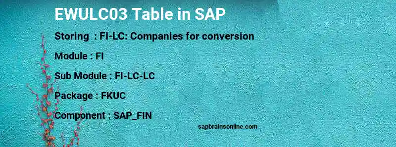 SAP EWULC03 table