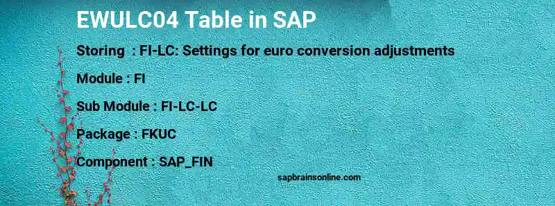 SAP EWULC04 table