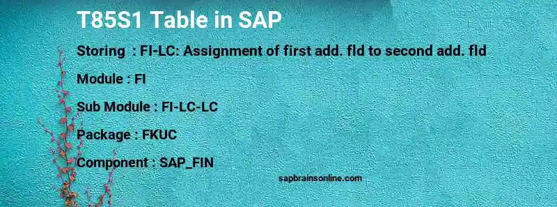 SAP T85S1 table