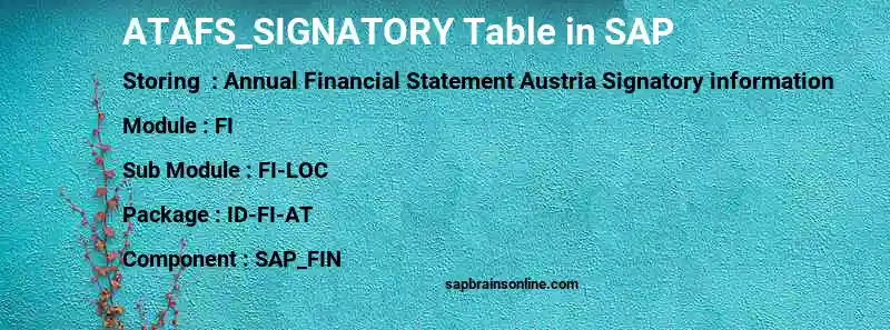 SAP ATAFS_SIGNATORY table