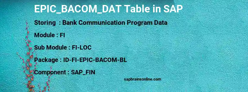 SAP EPIC_BACOM_DAT table