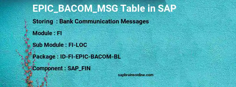 SAP EPIC_BACOM_MSG table
