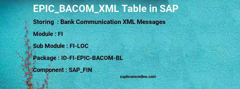 SAP EPIC_BACOM_XML table