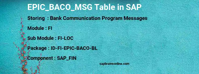 SAP EPIC_BACO_MSG table