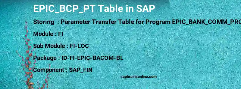 SAP EPIC_BCP_PT table