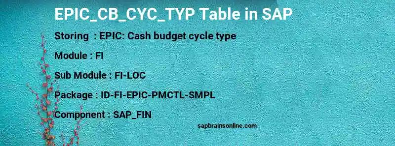SAP EPIC_CB_CYC_TYP table